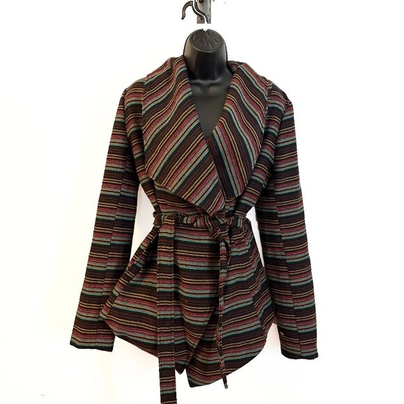 Jackets & Blazers - Women's Striped Peacoat Jacket - Large